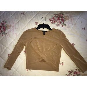 NWOT Cropped Tan Long-Sleeve Top